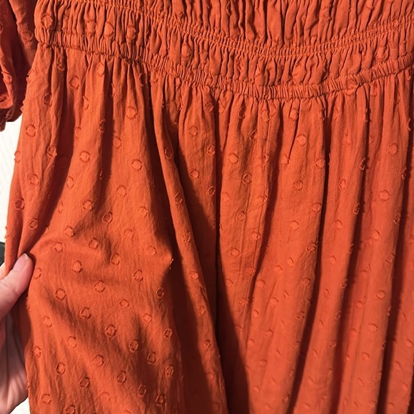 Rust Orange Smocked Midi Dress - Picture 5 of 7